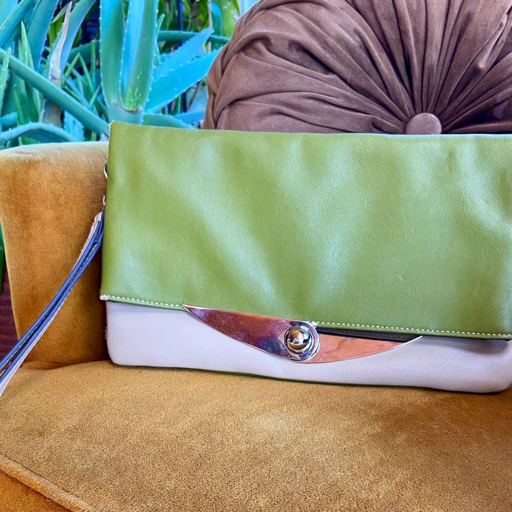 Green and Cream Clutch Bag